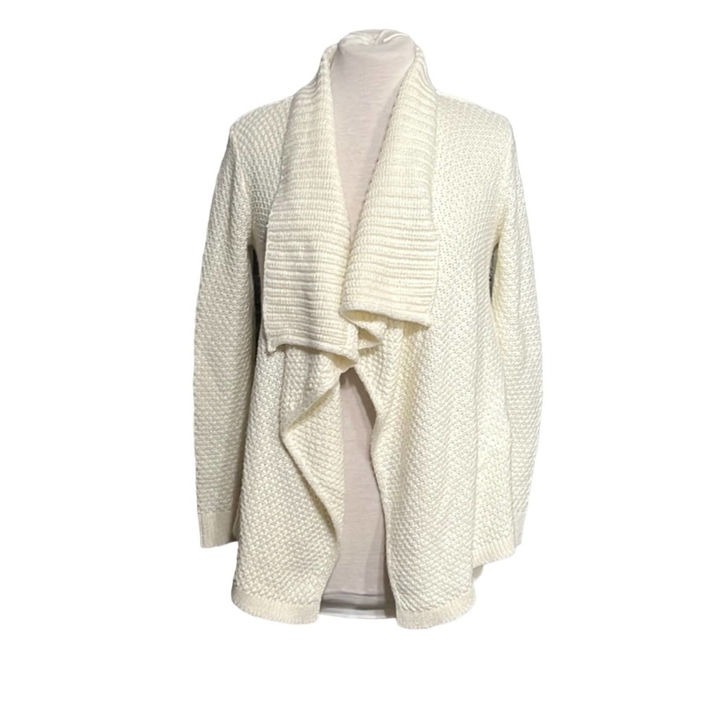 Ann Taylor Loft Petites PXS Ivory‎ Knit Open Waterfall Cardigan